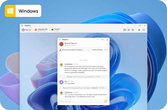 Windows Support by HelpWire Support remote Windows computers with HelpWire